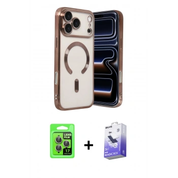 MARSİLYAN™- iPhone 17 Pro Kılıf Nova Işık Özel Seri - Siyah Bilvis 5in1 5D Magic Hayalet Cam Ekran Koruyucu + Raze Metal Kamera Lens - GI