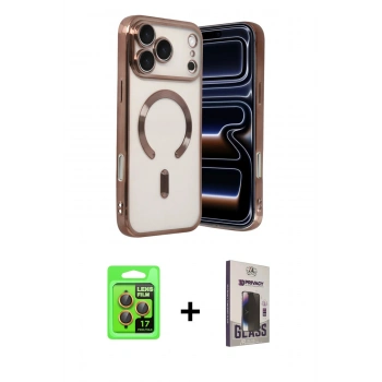 MARSİLYAN™- iPhone 17 Pro Kılıf Nova Işık Özel Seri - Siyah Bilvis Hayalet Cam Ekran Koruyucu + Raze Metal Kamera Lens - TU