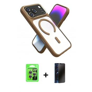 MARSİLYAN™- iPhone 17 Pro Kılıf Nova Yansıma Serisi - Siyah 3D Antistatik Hayalet Cam Ekran Koruyucu + Raze Metal Kamera Lens - GS