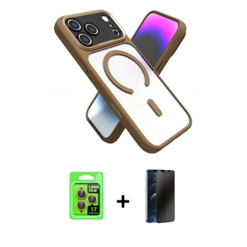 MARSİLYAN™- iPhone 17 Pro Kılıf Nova Yansıma Serisi - Siyah 3D Antistatik Hayalet Cam Ekran Koruyucu + Raze Metal Kamera Lens - TU