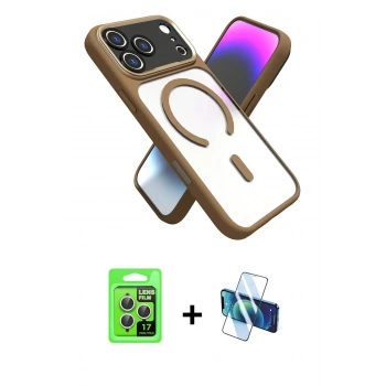 MARSİLYAN™- iPhone 17 Pro Kılıf Nova Yansıma Serisi - Siyah 3D Antistatik Seramik Nano Ekran Koruyucu + Raze Metal Kamera Lens - GS