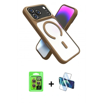 MARSİLYAN™- iPhone 17 Pro Kılıf Nova Yansıma Serisi - Siyah 3D Antistatik Seramik Nano Ekran Koruyucu + Raze Metal Kamera Lens - TU