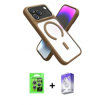 MARSİLYAN™- iPhone 17 Pro Kılıf Nova Yansıma Serisi - Siyah Bilvis 5in1 3D Magic Cam Ekran Koruyucu + Raze Metal Kamera Lens - GS