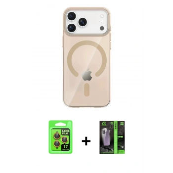 MARSİLYAN™- iPhone 17 Pro Kılıf Pusula Form Özel Seri - Şeffaf 360 Full Body Arka Koruyucu + Raze Metal Kamera Lens - TU