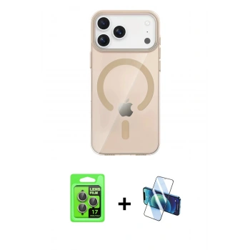 MARSİLYAN™- iPhone 17 Pro Kılıf Pusula Form Özel Seri - Siyah 3D Antistatik Cam Ekran Koruyucu + Raze Metal Kamera Lens - GI