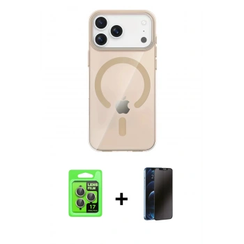 MARSİLYAN™- iPhone 17 Pro Kılıf Pusula Form Özel Seri - Siyah 3D Antistatik Hayalet Cam Ekran Koruyucu + Raze Metal Kamera Lens - GI