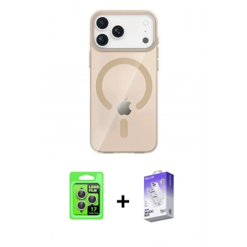 MARSİLYAN™- iPhone 17 Pro Kılıf Pusula Form Özel Seri - Siyah Bilvis 5in1 3D Magic Cam Ekran Koruyucu + Raze Metal Kamera Lens - GS