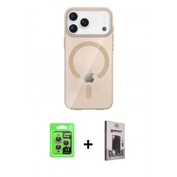 MARSİLYAN™- iPhone 17 Pro Kılıf Pusula Form Özel Seri - Siyah Bilvis Hayalet Cam Ekran Koruyucu + Raze Metal Kamera Lens - GS