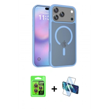 MARSİLYAN™- iPhone 17 Pro Kılıf Siluet Minimal Prime - Siyah 3D Antistatik Cam Ekran Koruyucu + Raze Metal Kamera Lens - TU