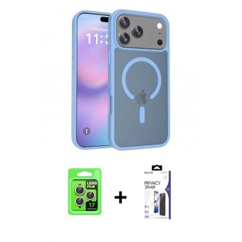 MARSİLYAN™- iPhone 17 Pro Kılıf Siluet Minimal Prime - Siyah Bilvis 3X AR Hayalet Cam Ekran Koruyucu + Raze Metal Kamera Lens - GS