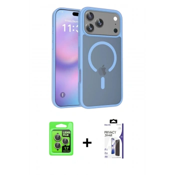 MARSİLYAN™- iPhone 17 Pro Kılıf Siluet Minimal Prime - Siyah Bilvis 3X AR Hayalet Cam Ekran Koruyucu + Raze Metal Kamera Lens - GI
