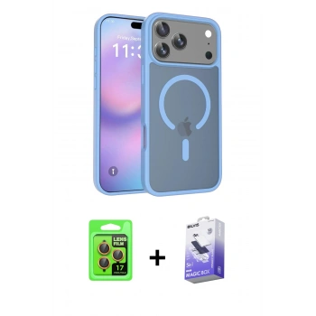 MARSİLYAN™- iPhone 17 Pro Kılıf Siluet Minimal Prime - Siyah Bilvis 5in1 5D Magic Hayalet Cam Ekran Koruyucu + Raze Metal Kamera Lens - TU