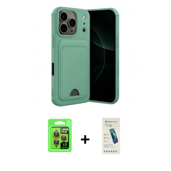 MARSİLYAN™- iPhone 17 Pro Kılıf Vadi Çizgi Prime - Şeffaf Pasifik Cam Ekran Koruyucu + Raze Metal Kamera Lens - TU
