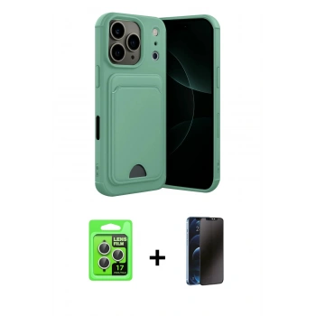 MARSİLYAN™- iPhone 17 Pro Kılıf Vadi Çizgi Prime - Siyah 3D Antistatik Hayalet Cam Ekran Koruyucu + Raze Metal Kamera Lens - GS