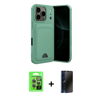 MARSİLYAN™- iPhone 17 Pro Kılıf Vadi Çizgi Prime - Siyah 3D Antistatik Hayalet Cam Ekran Koruyucu + Raze Metal Kamera Lens - GI