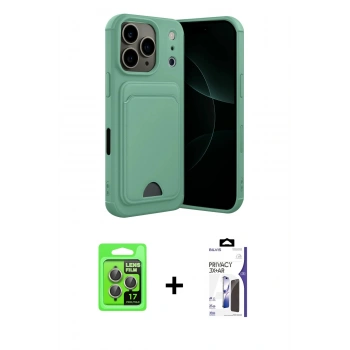 MARSİLYAN™- iPhone 17 Pro Kılıf Vadi Çizgi Prime - Siyah Bilvis 3X AR Hayalet Cam Ekran Koruyucu + Raze Metal Kamera Lens - GI