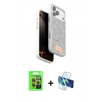 MARSİLYAN™- iPhone 17 Pro Kılıf Vadi Klasik Serisi - Siyah 3D Antistatik Seramik Nano Ekran Koruyucu + Raze Metal Kamera Lens - TU