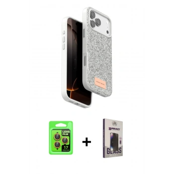 MARSİLYAN™- iPhone 17 Pro Kılıf Vadi Klasik Serisi - Siyah Bilvis Hayalet Cam Ekran Koruyucu + Raze Metal Kamera Lens - TU