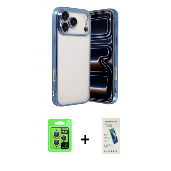 MARSİLYAN™- iPhone 17 Pro Kılıf Vadi Minimal - Şeffaf Pasifik Cam Ekran Koruyucu + Raze Metal Kamera Lens - GS