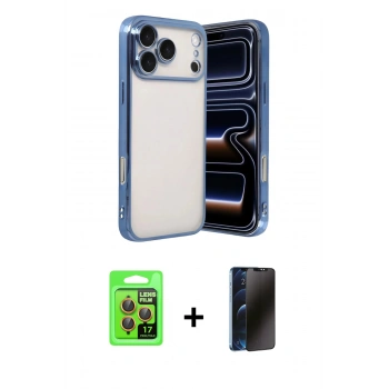 MARSİLYAN™- iPhone 17 Pro Kılıf Vadi Minimal - Siyah 3D Antistatik Hayalet Cam Ekran Koruyucu + Raze Metal Kamera Lens - TU