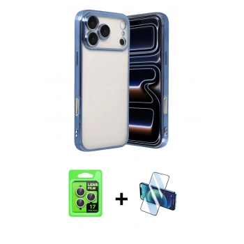 MARSİLYAN™- iPhone 17 Pro Kılıf Vadi Minimal - Siyah 3D Antistatik Seramik Nano Ekran Koruyucu + Raze Metal Kamera Lens - GS