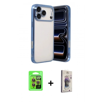 MARSİLYAN™- iPhone 17 Pro Kılıf Vadi Minimal - Siyah Bilvis 3D Cam Ekran Koruyucu + Raze Metal Kamera Lens - TU