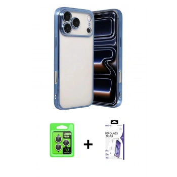 MARSİLYAN™- iPhone 17 Pro Kılıf Vadi Minimal - Siyah Bilvis 3X AR HD Cam Ekran Koruyucu + Raze Metal Kamera Lens - GS