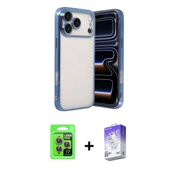 MARSİLYAN™- iPhone 17 Pro Kılıf Vadi Minimal - Siyah Bilvis 5in1 3D Magic Cam Ekran Koruyucu + Raze Metal Kamera Lens - GI