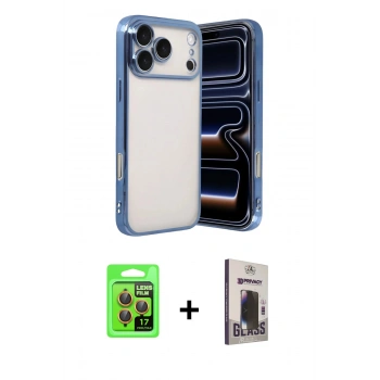 MARSİLYAN™- iPhone 17 Pro Kılıf Vadi Minimal - Siyah Bilvis Hayalet Cam Ekran Koruyucu + Raze Metal Kamera Lens - TU