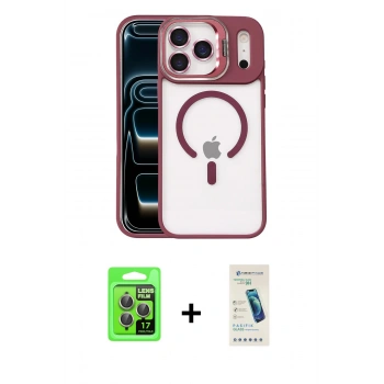 MARSİLYAN™- iPhone 17 Pro Kılıf Yadigar Asil Koleksiyonu - Şeffaf Pasifik Cam Ekran Koruyucu + Raze Metal Kamera Lens - GI