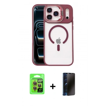 MARSİLYAN™- iPhone 17 Pro Kılıf Yadigar Asil Koleksiyonu - Siyah 3D Antistatik Hayalet Cam Ekran Koruyucu + Raze Metal Kamera Lens - TU