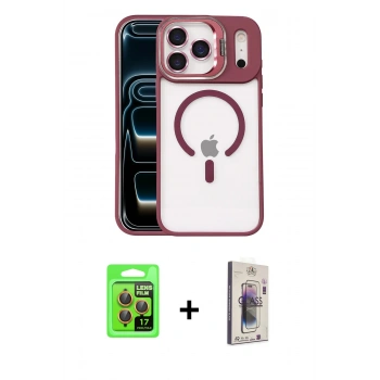 MARSİLYAN™- iPhone 17 Pro Kılıf Yadigar Asil Koleksiyonu - Siyah Bilvis 3D Cam Ekran Koruyucu + Raze Metal Kamera Lens - TU