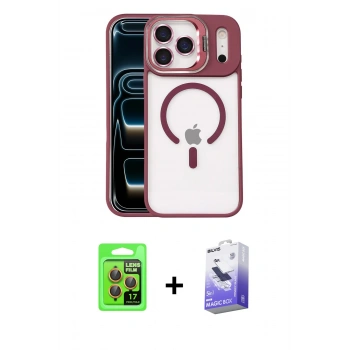 MARSİLYAN™- iPhone 17 Pro Kılıf Yadigar Asil Koleksiyonu - Siyah Bilvis 5in1 5D Magic Hayalet Cam Ekran Koruyucu + Raze Metal Kamera Lens - TU