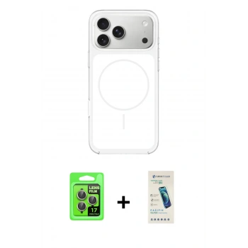 MARSİLYAN™- iPhone 17 Pro Kılıf Yankı Minimal Serisi - Şeffaf Pasifik Cam Ekran Koruyucu + Raze Metal Kamera Lens - GI