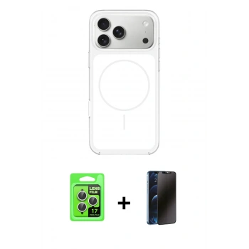 MARSİLYAN™- iPhone 17 Pro Kılıf Yankı Minimal Serisi - Siyah 3D Antistatik Hayalet Cam Ekran Koruyucu + Raze Metal Kamera Lens - GS