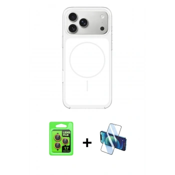 MARSİLYAN™- iPhone 17 Pro Kılıf Yankı Minimal Serisi - Siyah 3D Antistatik Seramik Nano Ekran Koruyucu + Raze Metal Kamera Lens - TU