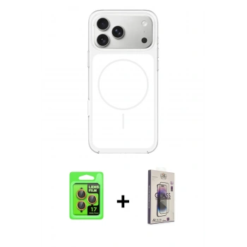 MARSİLYAN™- iPhone 17 Pro Kılıf Yankı Minimal Serisi - Siyah Bilvis 3D Cam Ekran Koruyucu + Raze Metal Kamera Lens - TU