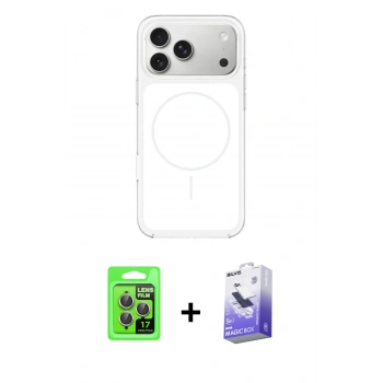 MARSİLYAN™- iPhone 17 Pro Kılıf Yankı Minimal Serisi - Siyah Bilvis 5in1 5D Magic Hayalet Cam Ekran Koruyucu + Raze Metal Kamera Lens - GI