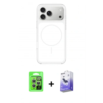 MARSİLYAN™- iPhone 17 Pro Kılıf Yankı Minimal Serisi - Siyah Bilvis 5in1 5D Magic Hayalet Cam Ekran Koruyucu + Raze Metal Kamera Lens - GS