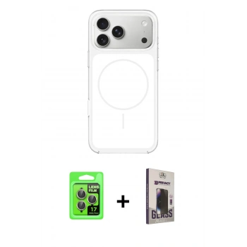 MARSİLYAN™- iPhone 17 Pro Kılıf Yankı Minimal Serisi - Siyah Bilvis Hayalet Cam Ekran Koruyucu + Raze Metal Kamera Lens - GI
