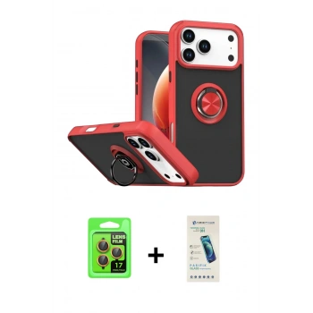 MARSİLYAN™- iPhone 17 Pro Kılıf Yörünge Çizgi - Şeffaf Pasifik Cam Ekran Koruyucu + Raze Metal Kamera Lens - TU