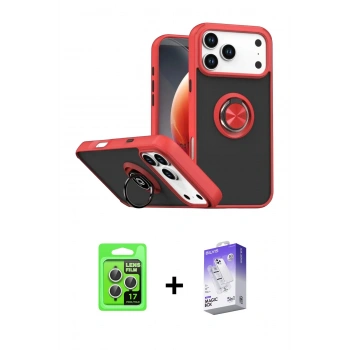 MARSİLYAN™- iPhone 17 Pro Kılıf Yörünge Çizgi - Siyah Bilvis 5in1 3D Magic Cam Ekran Koruyucu + Raze Metal Kamera Lens - GS