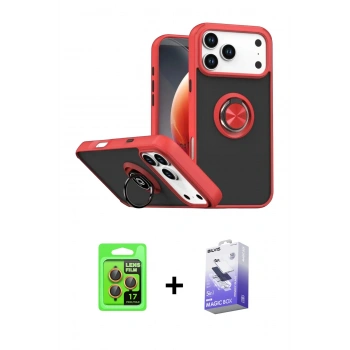 MARSİLYAN™- iPhone 17 Pro Kılıf Yörünge Çizgi - Siyah Bilvis 5in1 5D Magic Hayalet Cam Ekran Koruyucu + Raze Metal Kamera Lens - TU