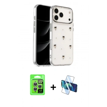 MARSİLYAN™- iPhone 17 Pro Kılıf Yörünge Form - Siyah 3D Antistatik Seramik Nano Ekran Koruyucu + Raze Metal Kamera Lens - GS