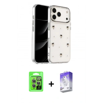 MARSİLYAN™- iPhone 17 Pro Kılıf Yörünge Form - Siyah Bilvis 5in1 3D Magic Cam Ekran Koruyucu + Raze Metal Kamera Lens - GI
