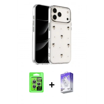 MARSİLYAN™- iPhone 17 Pro Kılıf Yörünge Form - Siyah Bilvis 5in1 3D Magic Cam Ekran Koruyucu + Raze Metal Kamera Lens - GS