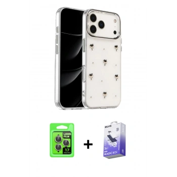 MARSİLYAN™- iPhone 17 Pro Kılıf Yörünge Form - Siyah Bilvis 5in1 5D Magic Hayalet Cam Ekran Koruyucu + Raze Metal Kamera Lens - GI