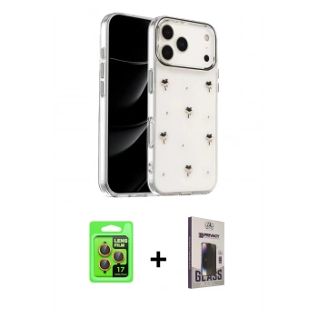 MARSİLYAN™- iPhone 17 Pro Kılıf Yörünge Form - Siyah Bilvis Hayalet Cam Ekran Koruyucu + Raze Metal Kamera Lens - TU