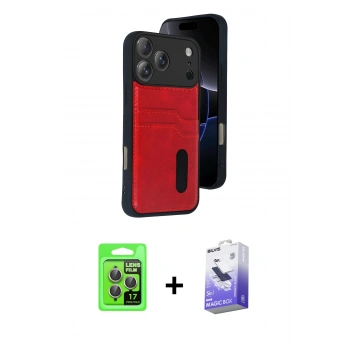 MARSİLYAN™- iPhone 17 Pro Kılıf Yörünge Işık Serisi - Siyah Bilvis 5in1 5D Magic Hayalet Cam Ekran Koruyucu + Raze Metal Kamera Lens - GI