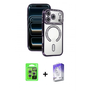 MARSİLYAN™- iPhone 17 Pro Kılıf Zirve Doku Prime - Siyah Bilvis 5in1 3D Magic Cam Ekran Koruyucu + Raze Metal Kamera Lens - GS
